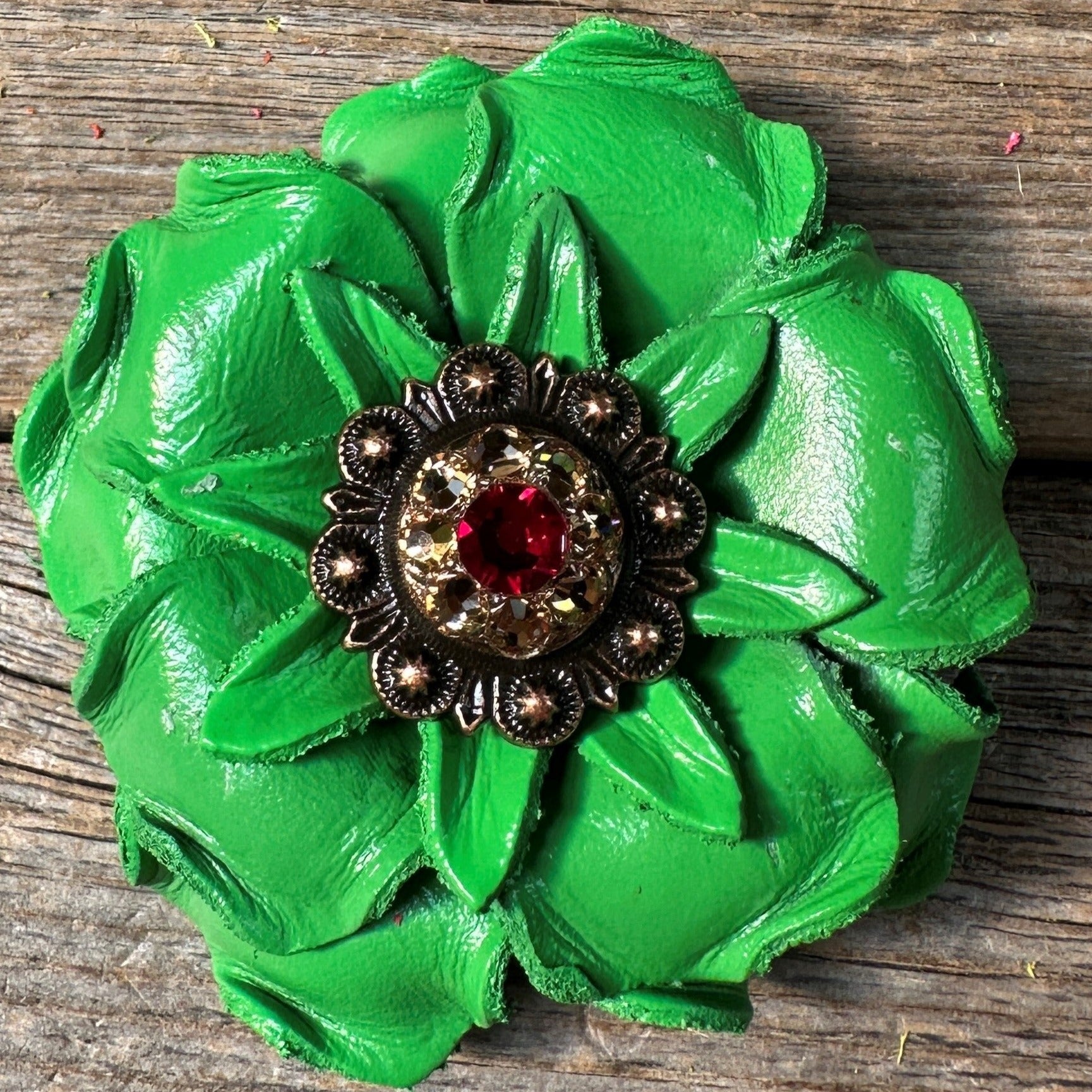 Neon Green Gardenia Flower With Copper Ruby & Champagne 1