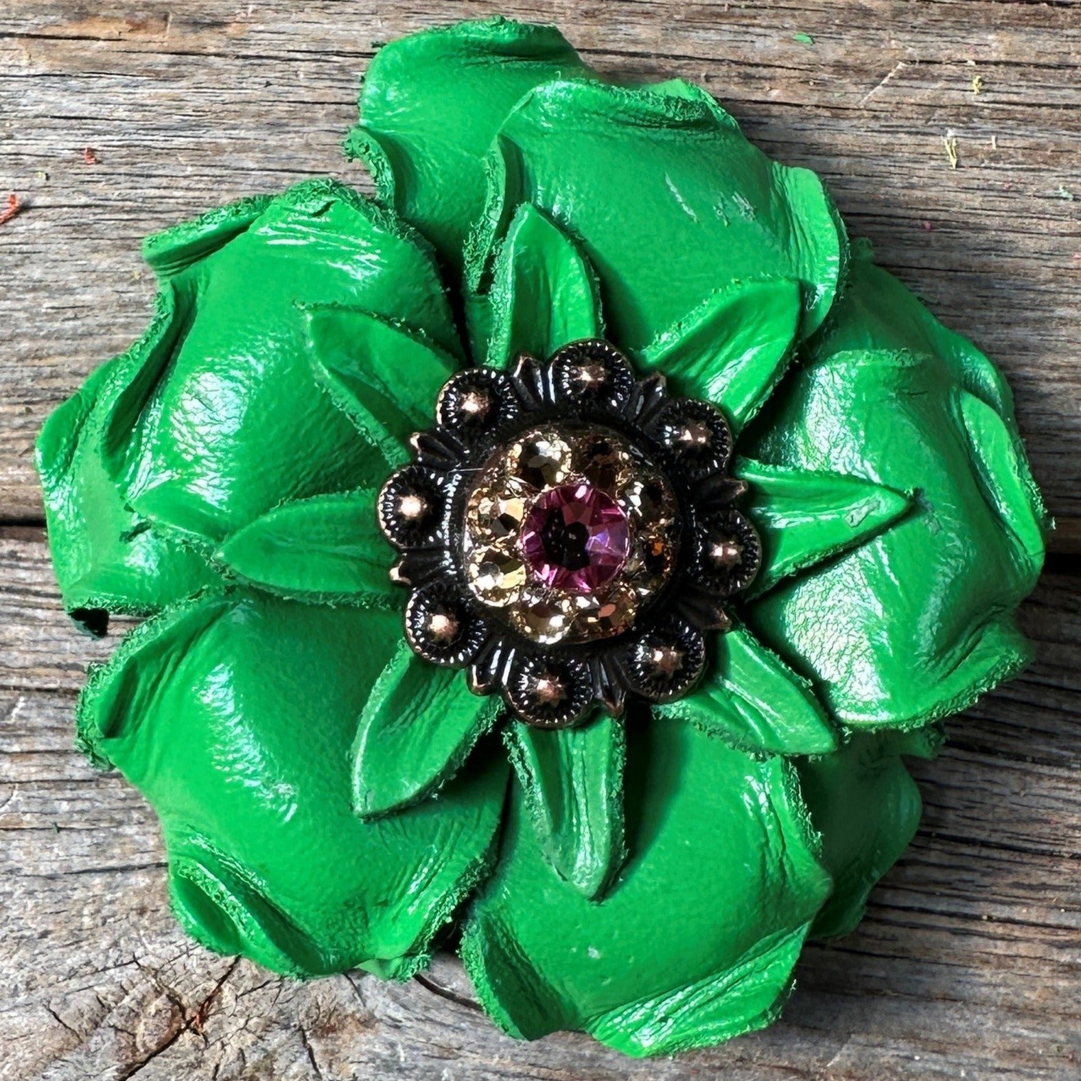 Neon Green Gardenia Flower With Copper Pink & Champagne 1