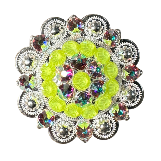 Neon Yellow and AB  Bright Silver 2" European Crystal Concho