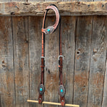 Medium Oil Basketweave Oblong Turquoise Browband | One Ear Tack Set #BBBC504