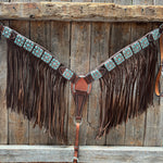 Medium Oil Braided Square Turquoise Browband | One Ear - Breast Collar Tack Set #BBBC503