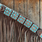 Medium Oil Braided Square Turquoise Browband | One Ear - Breast Collar Tack Set #BBBC503