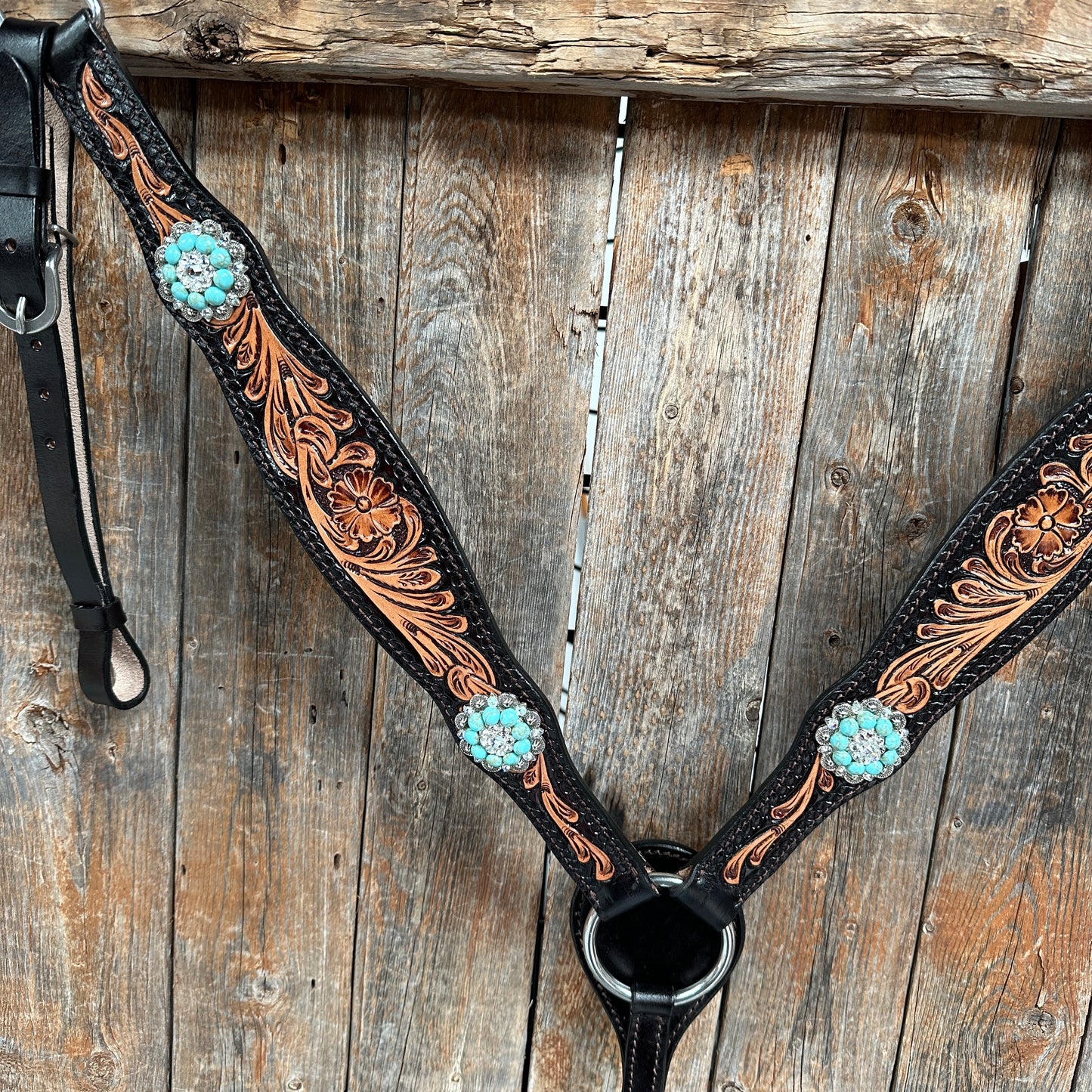 Two Tone Floral Turquoise and Clear Breastcollar #BC121