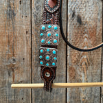 Medium Oil Braided Square Turquoise Browband | One Ear - Breast Collar Tack Set #BBBC503