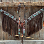 Medium Oil Braided Square Turquoise Browband | One Ear - Breast Collar Tack Set #BBBC503