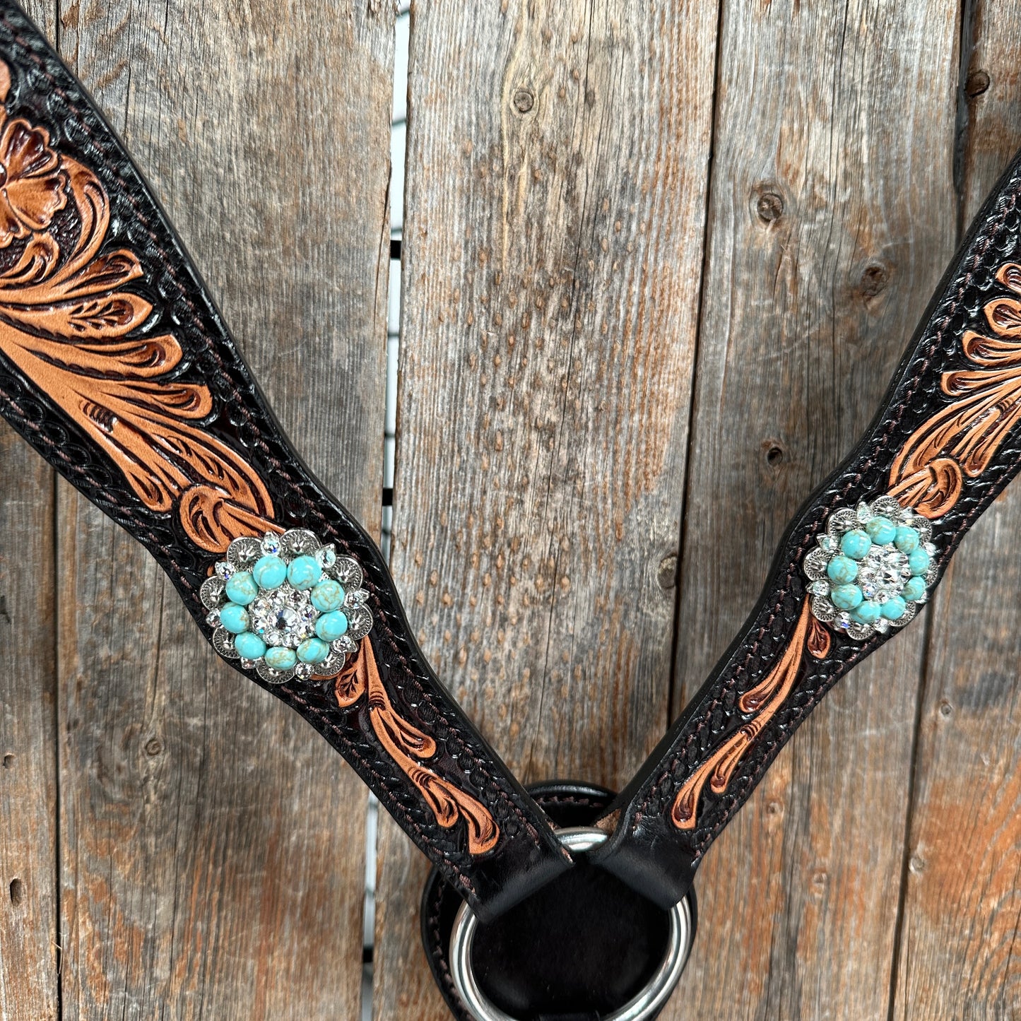 Two Tone Floral Turquoise and Clear Breastcollar #BC121