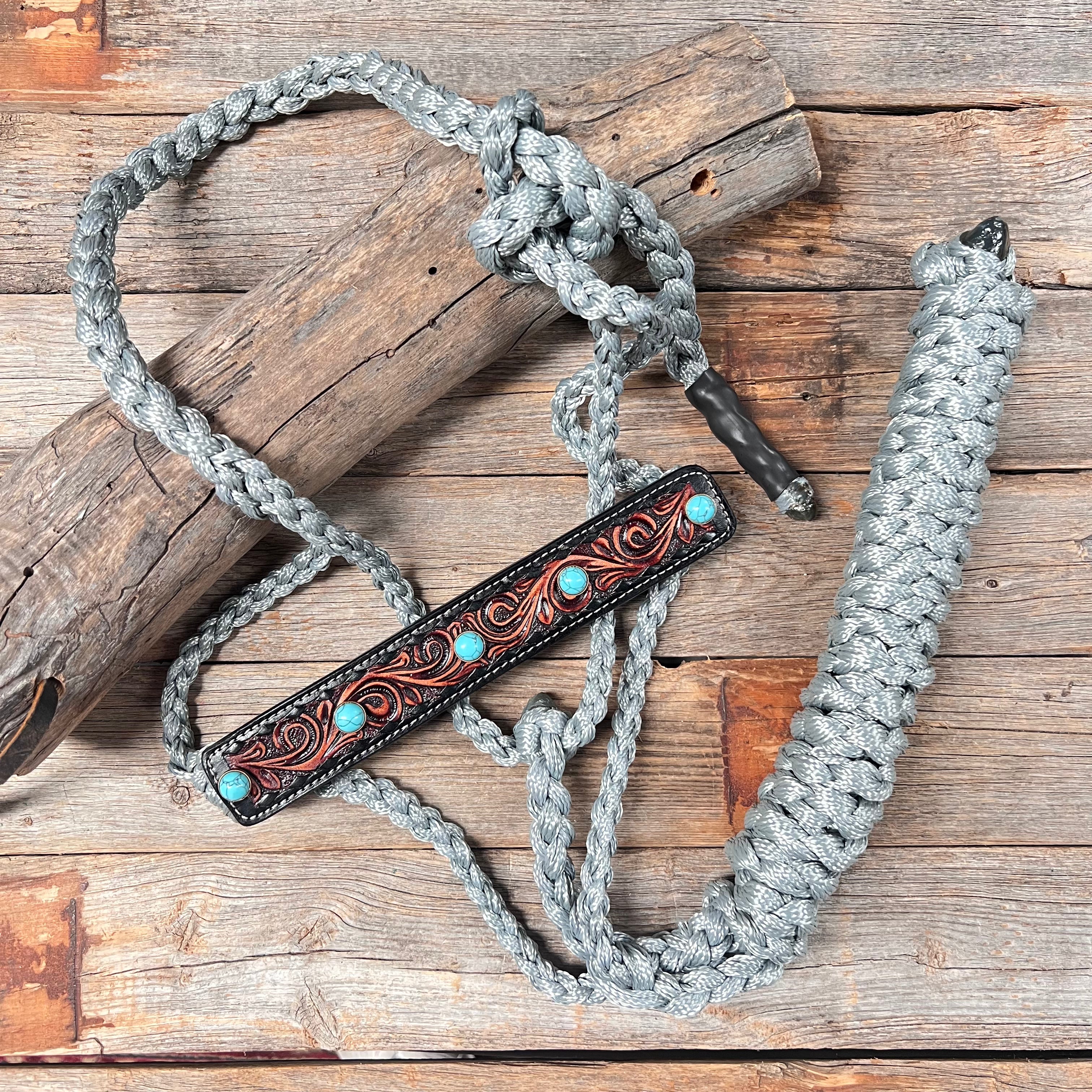 Grey Mule Tape Halter -Turquoise Cabochon #MT232