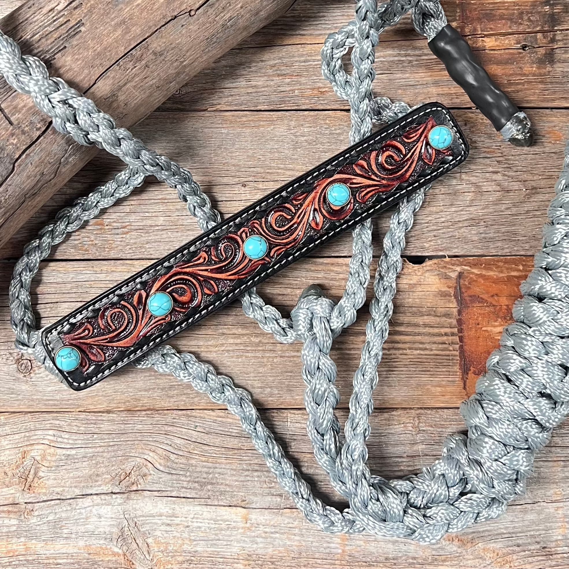 Grey Mule Tape Halter -Turquoise Cabochon #MT232