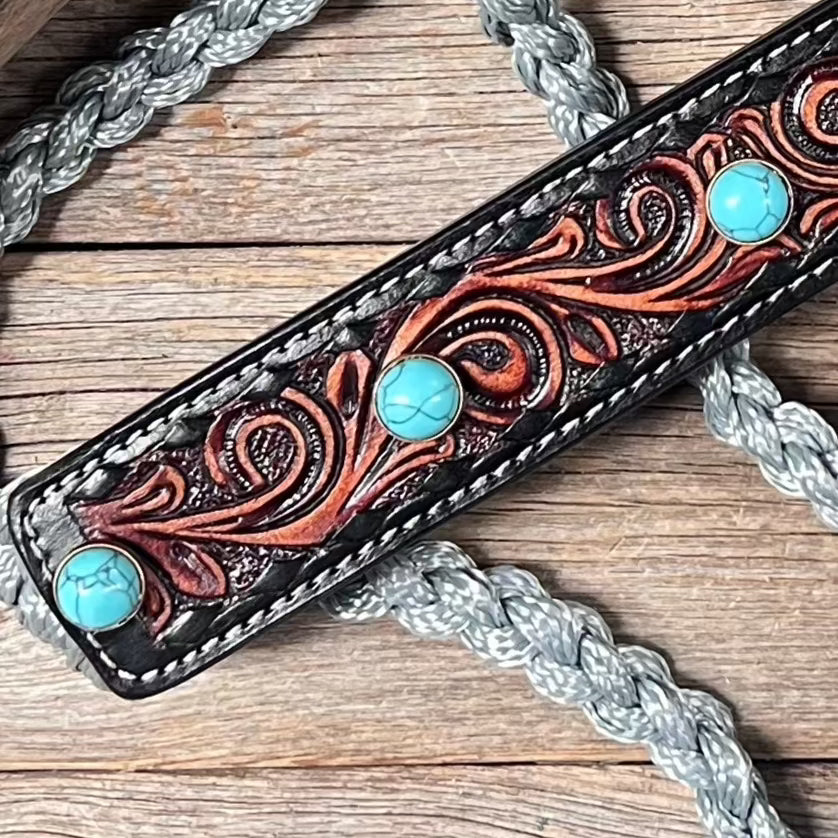 Grey Mule Tape Halter -Turquoise Cabochon #MT232