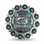 Antique Silver Horse and Turquoise Square Concho W259