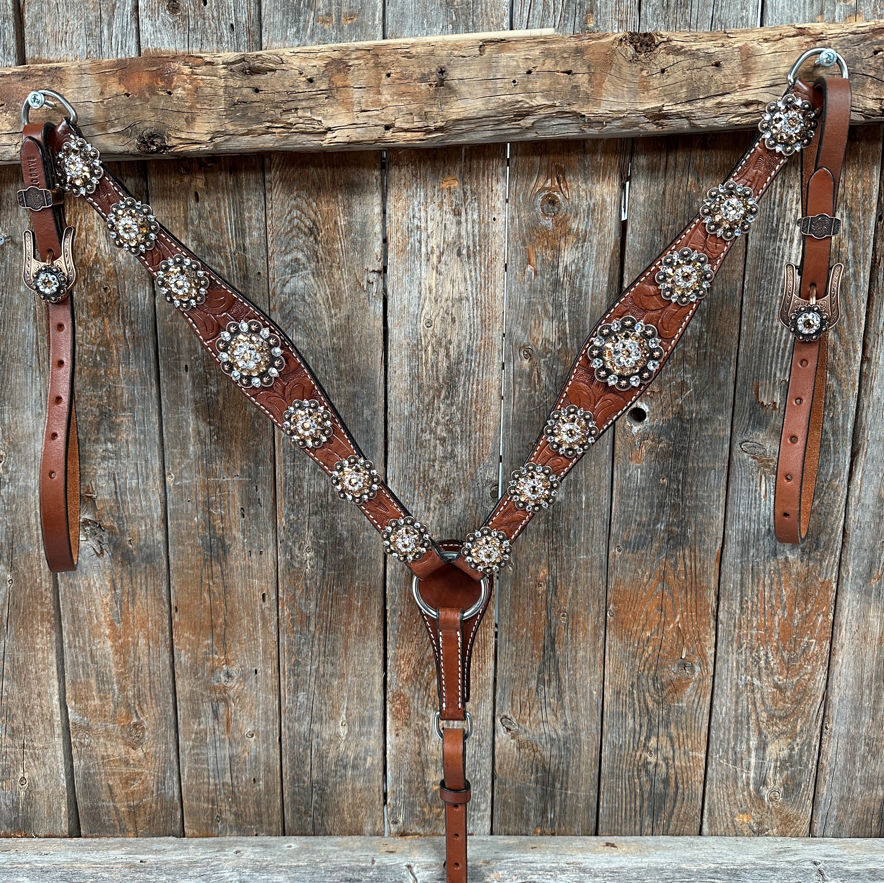 Medium Floral Champagne & Clear Browband / Breastcollar Tack Set  #BBBC573