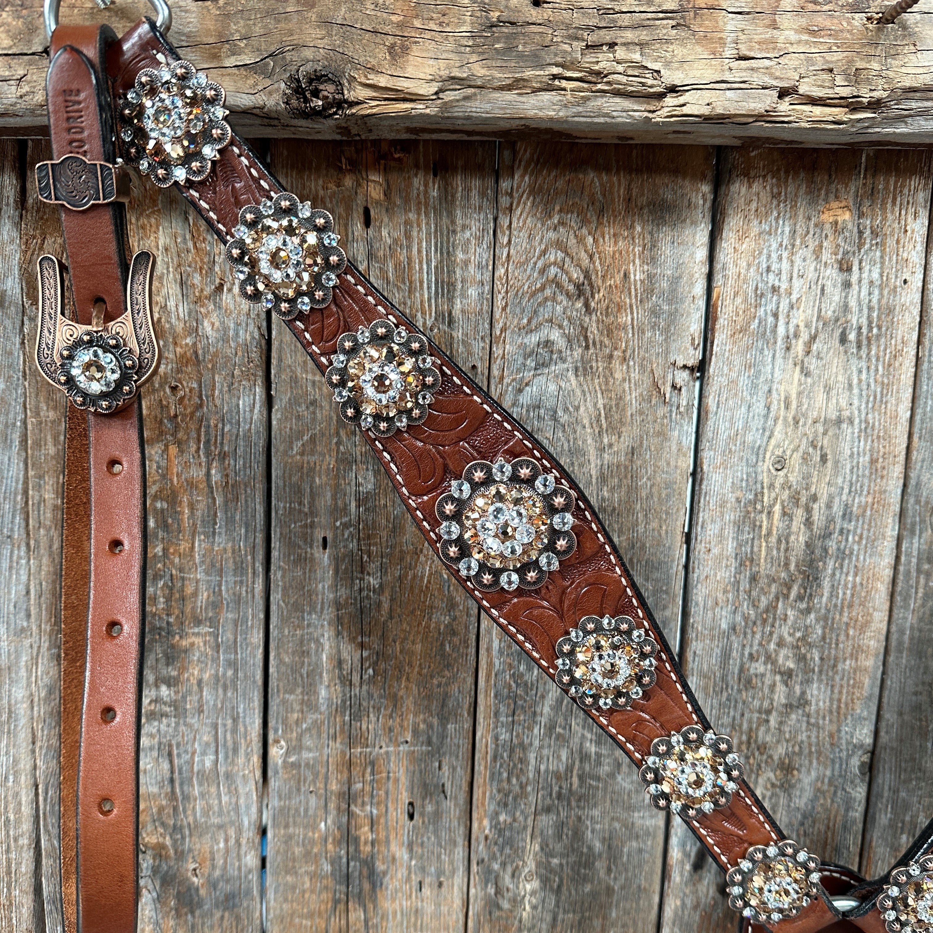 Medium Floral Champagne & Clear Browband / Breastcollar Tack Set  #BBBC573