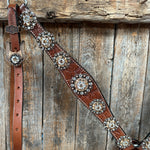 Medium Floral Champagne & Clear Browband / Breastcollar Tack Set  #BBBC573