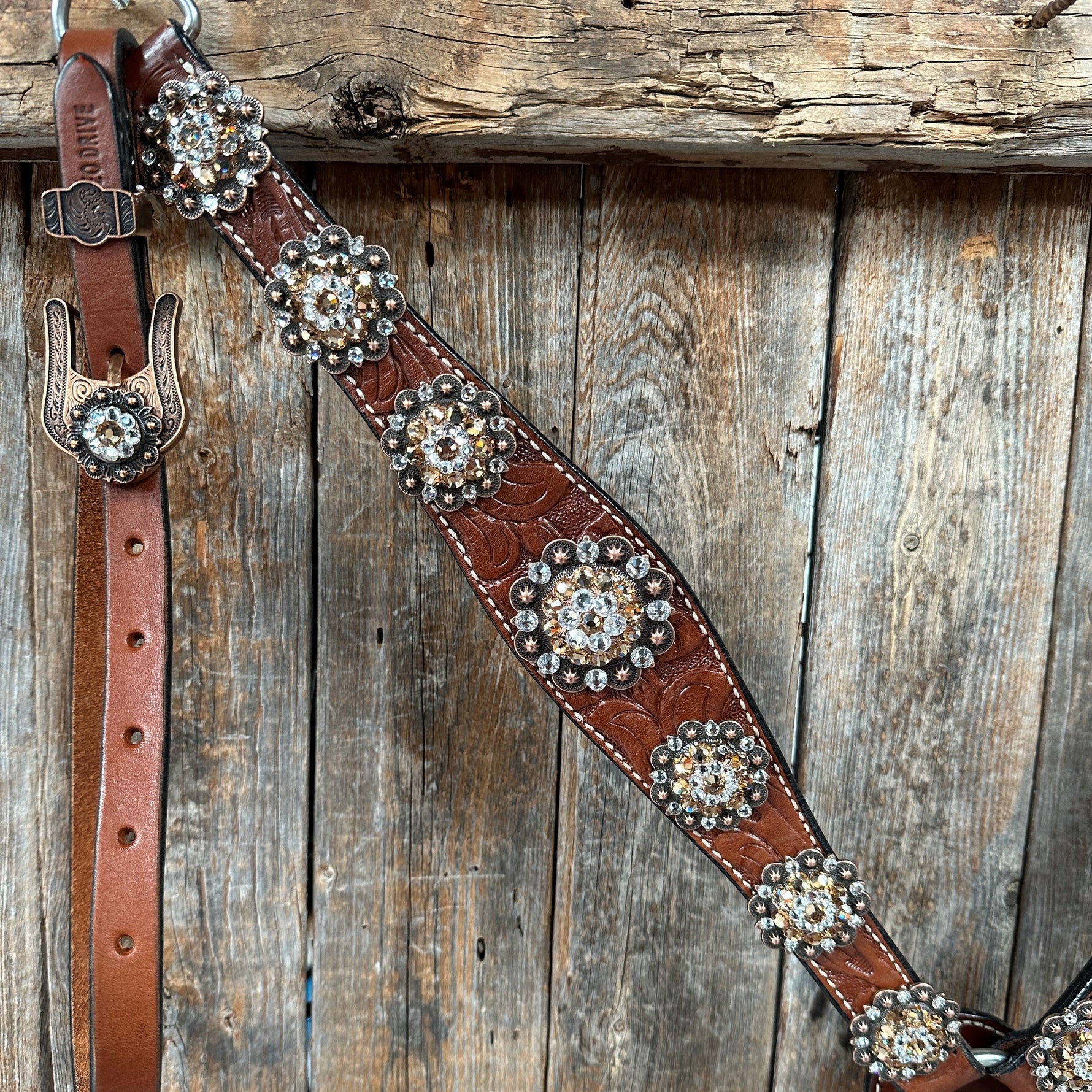 Medium Floral Champagne & Clear Browband / Breastcollar Tack Set  #BBBC573