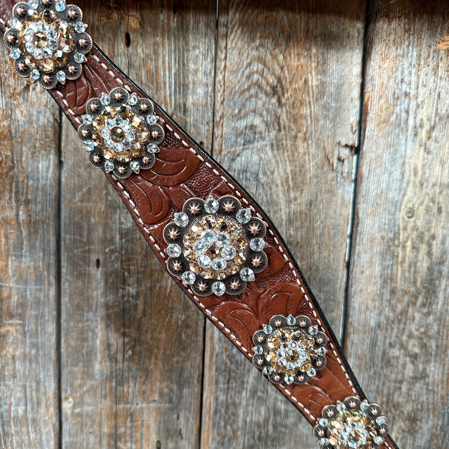 Medium Floral Champagne & Clear Browband / Breastcollar Tack Set  #BBBC573
