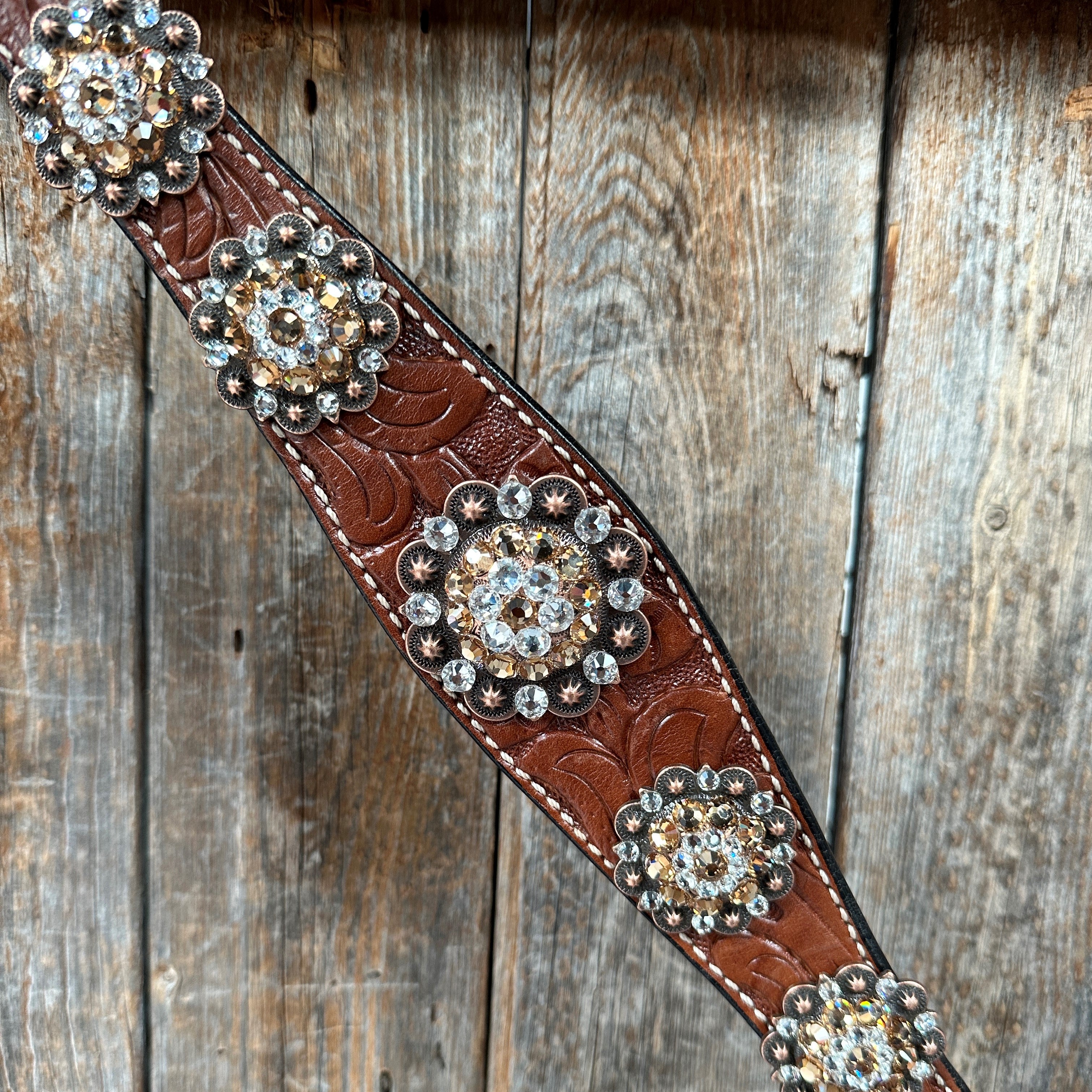 Medium Floral Champagne & Clear Browband / Breastcollar Tack Set  #BBBC573