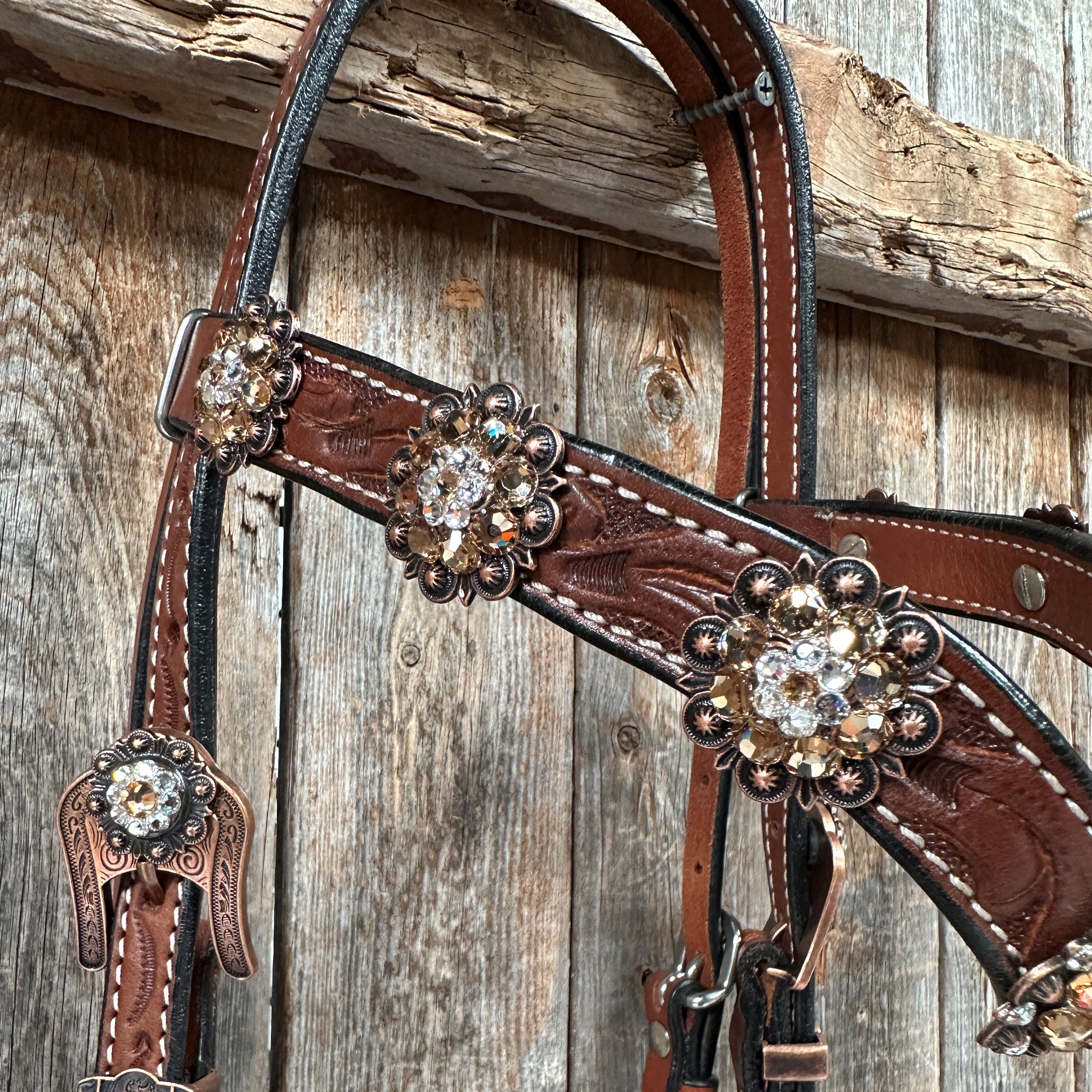 Medium Floral Champagne & Clear Browband / Breastcollar Tack Set  #BBBC573
