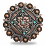 Antique Silver and Copper Square Floral Concho #W265