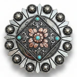 Antique Silver and Copper Square Floral Concho #W265