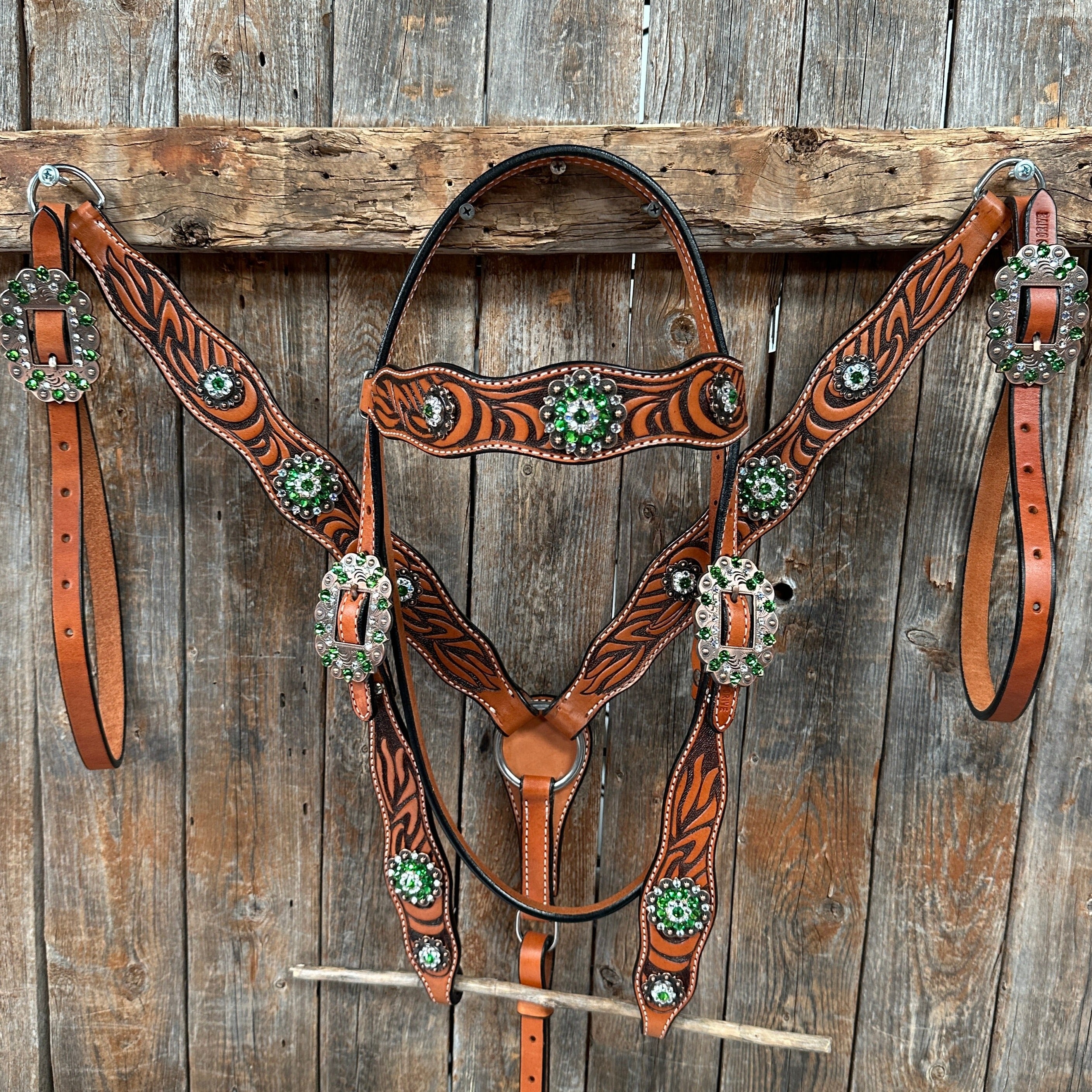 Zebra Green and Clear Browband / Breastcollar Tack Set #BBBC574
