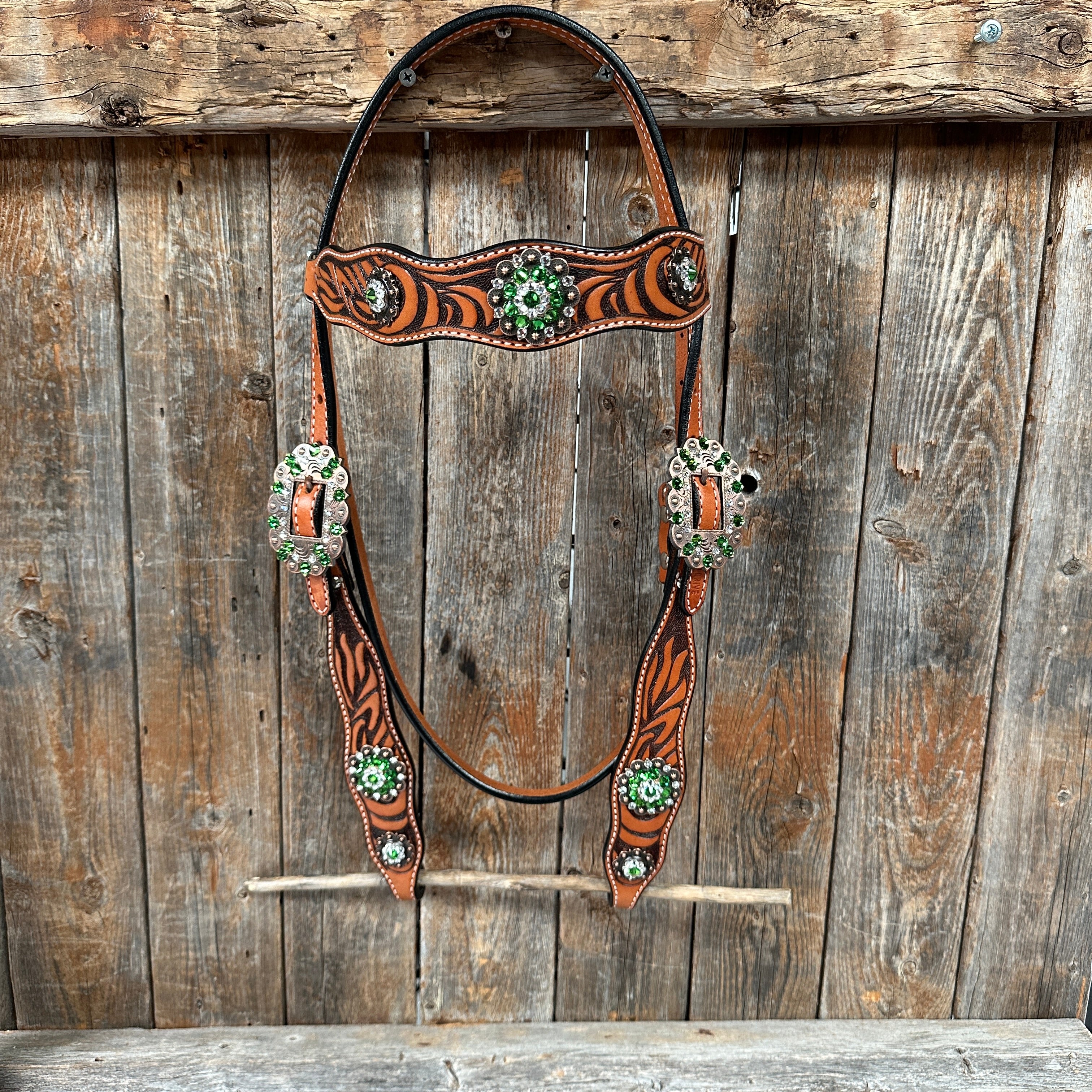 Zebra Green and Clear Browband / Breastcollar Tack Set #BBBC574