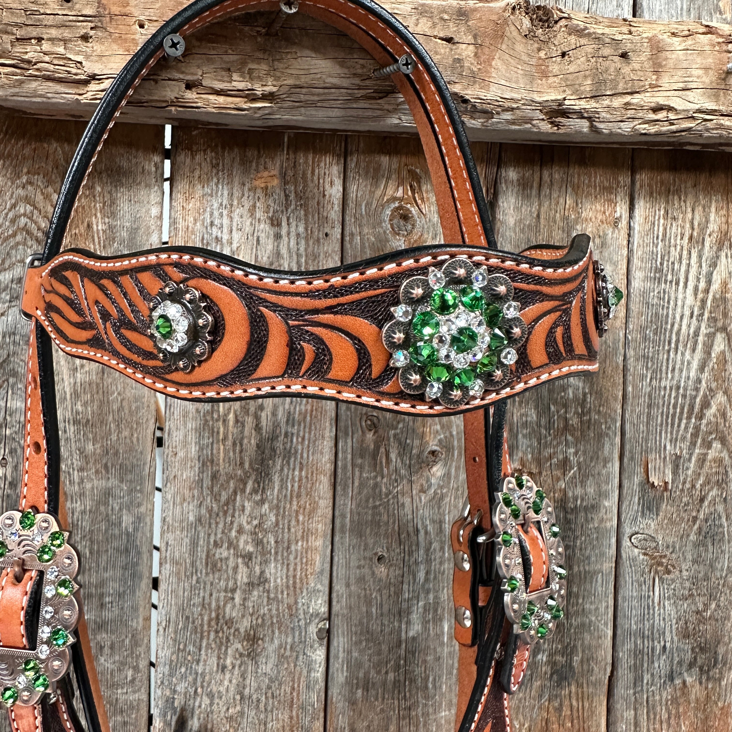 Zebra Green and Clear Browband / Breastcollar Tack Set #BBBC574