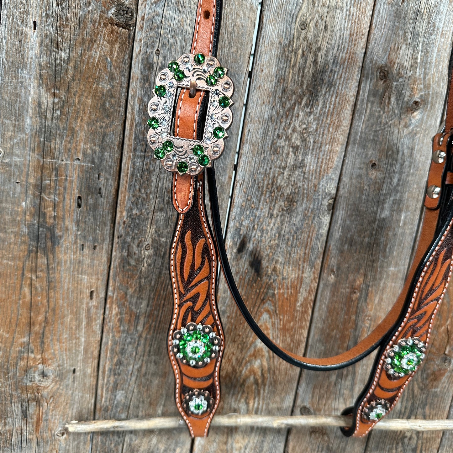 Zebra Green and Clear Browband / Breastcollar Tack Set #BBBC574