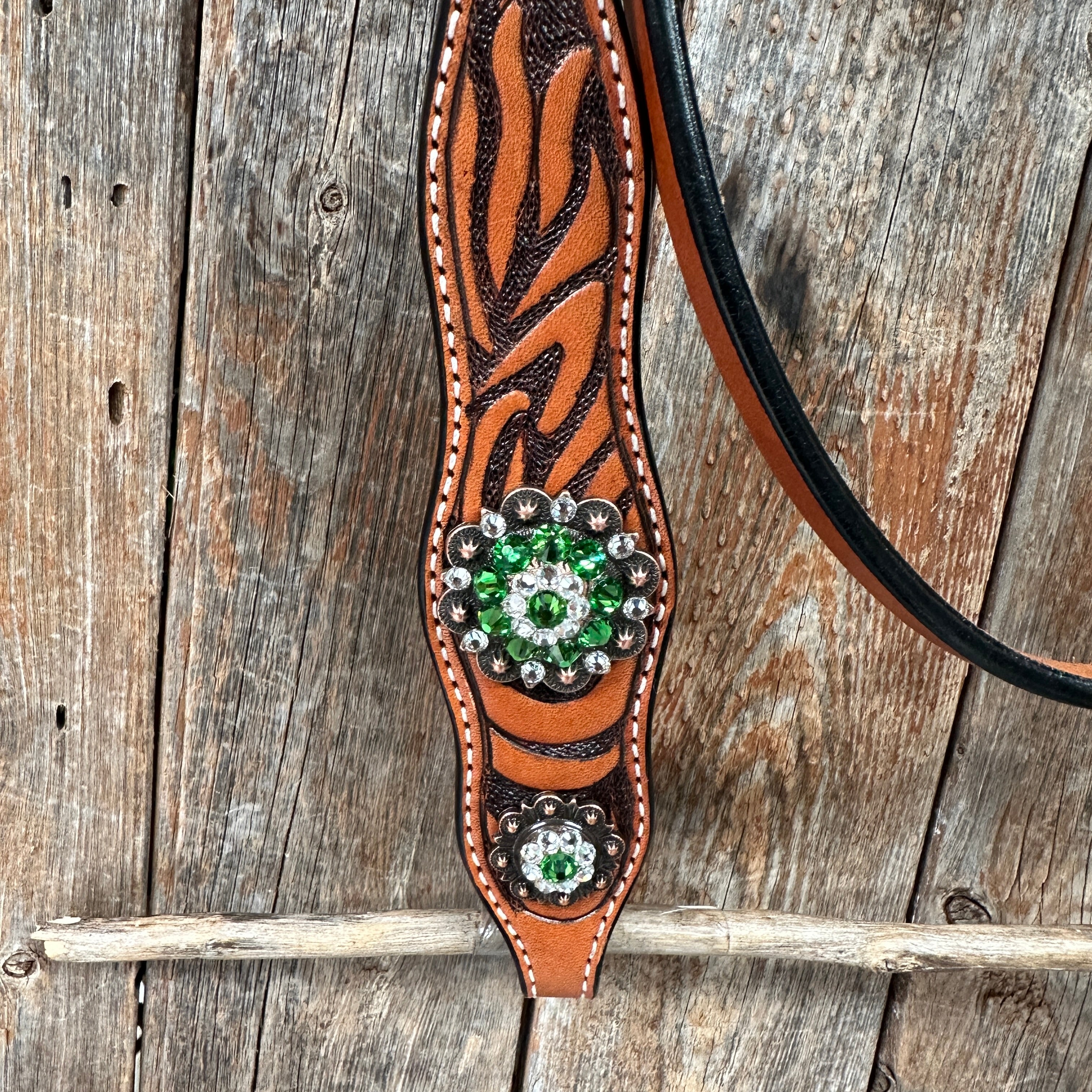 Zebra Green and Clear Browband / Breastcollar Tack Set #BBBC574