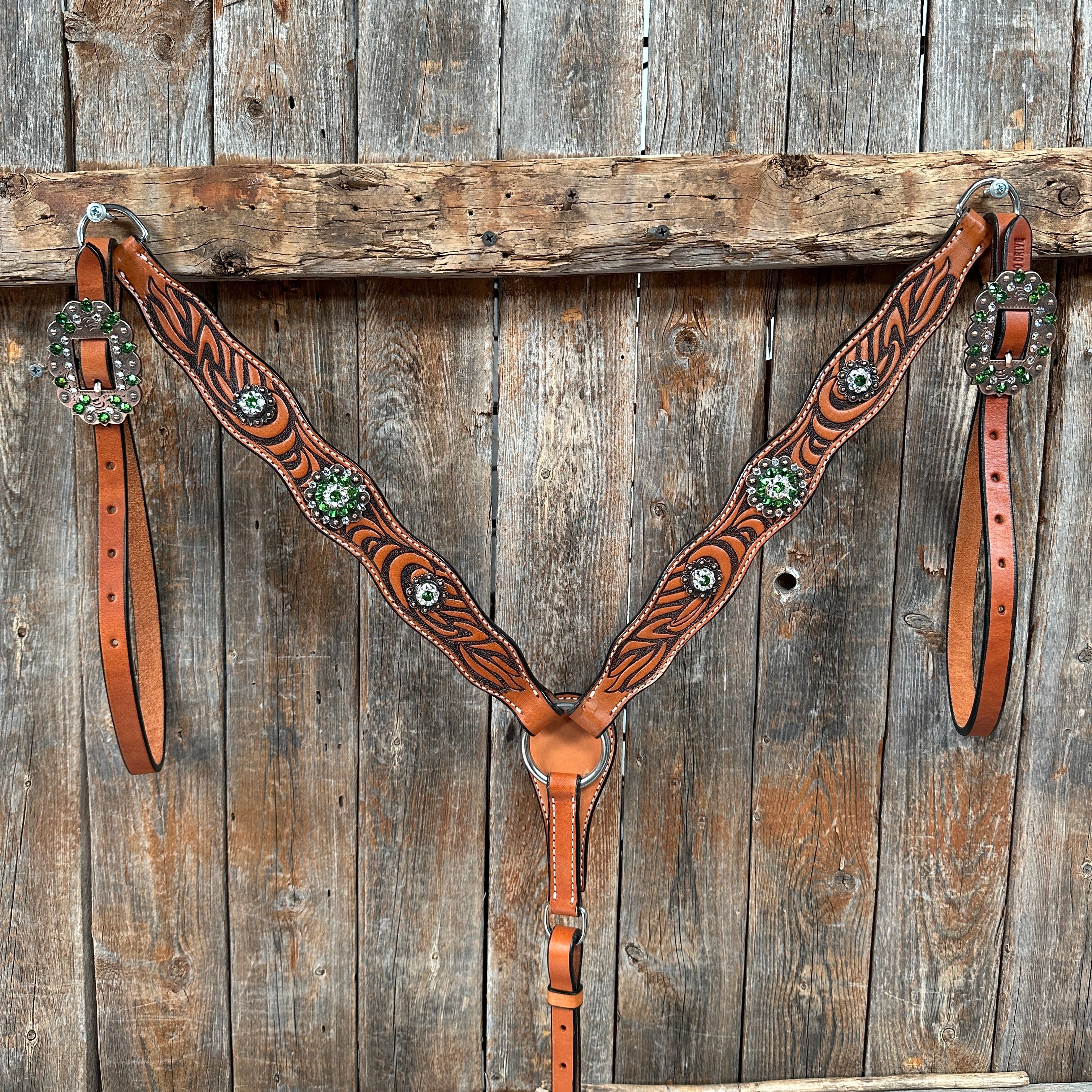 Zebra Green and Clear Browband / Breastcollar Tack Set #BBBC574