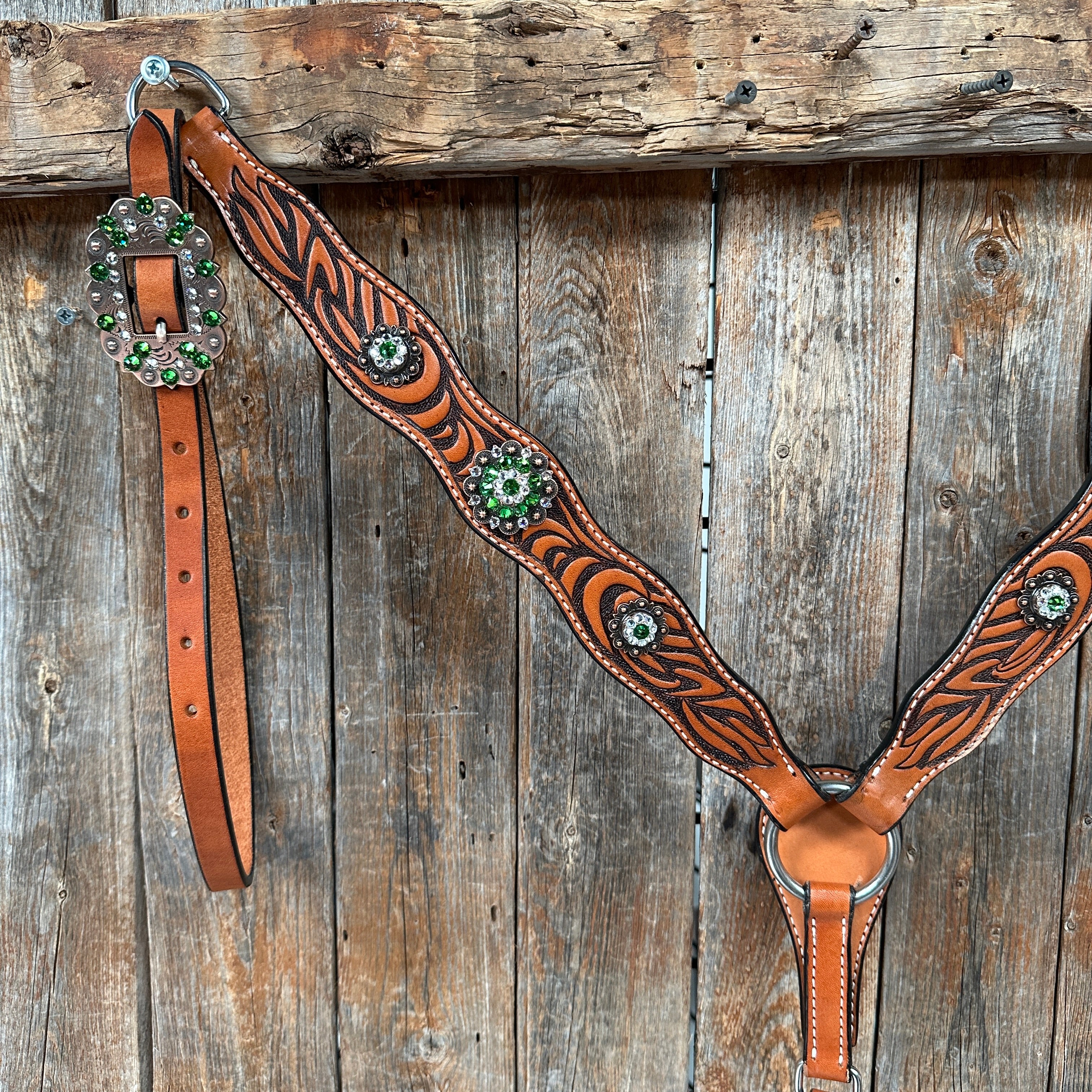 Zebra Green and Clear Browband / Breastcollar Tack Set #BBBC574