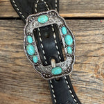 Black Basketweave Spur Straps - Checkered with Turquoise #SS146