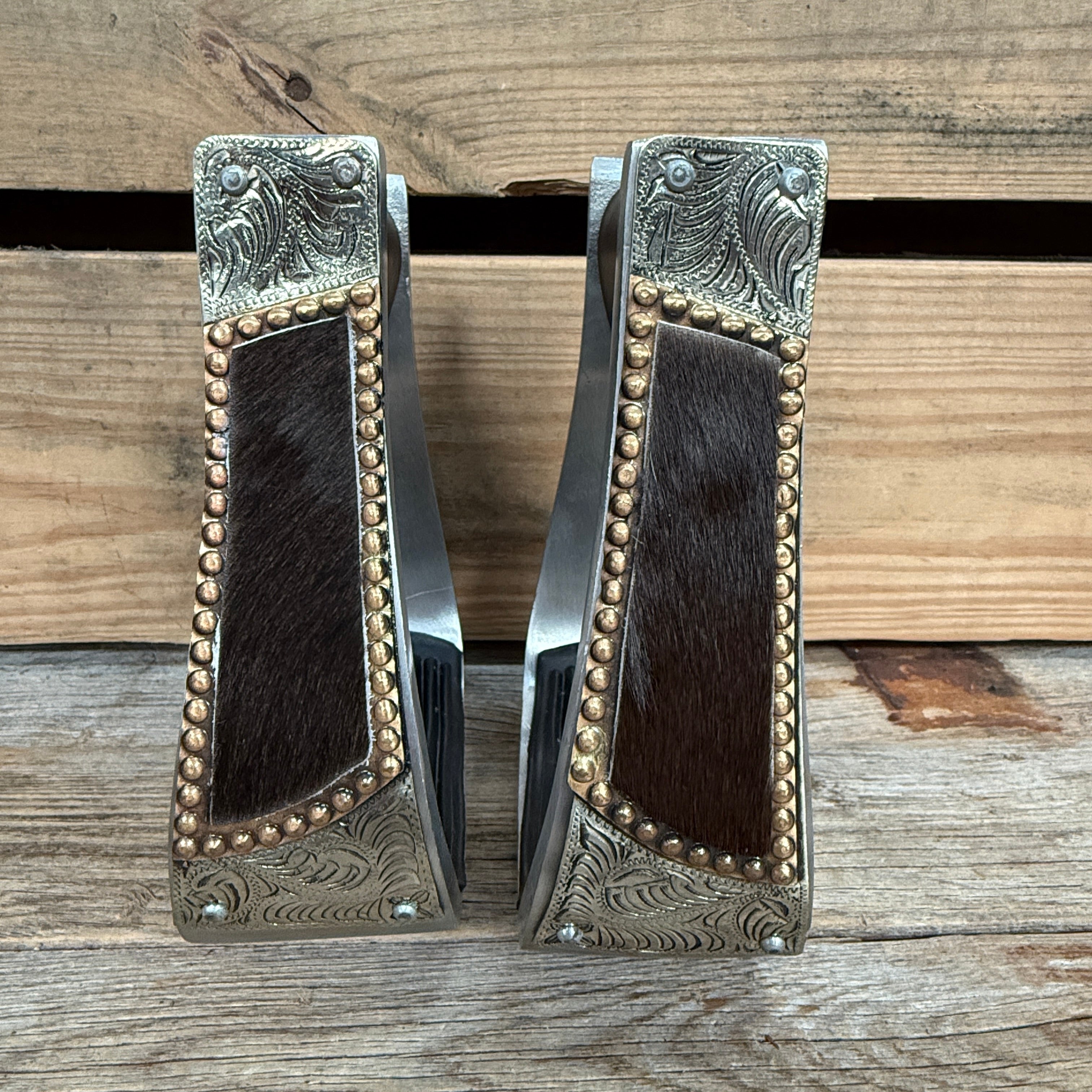 Hand Engraved Copper and Cowhide Barrel Racing/Trail Western Stirrups BRS104