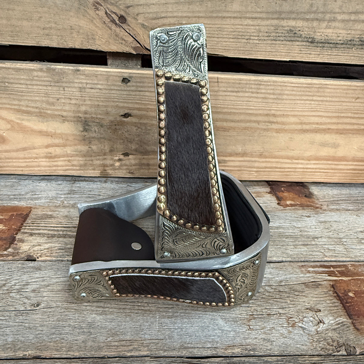 Hand Engraved Copper and Cowhide Barrel Racing/Trail Western Stirrups BRS104