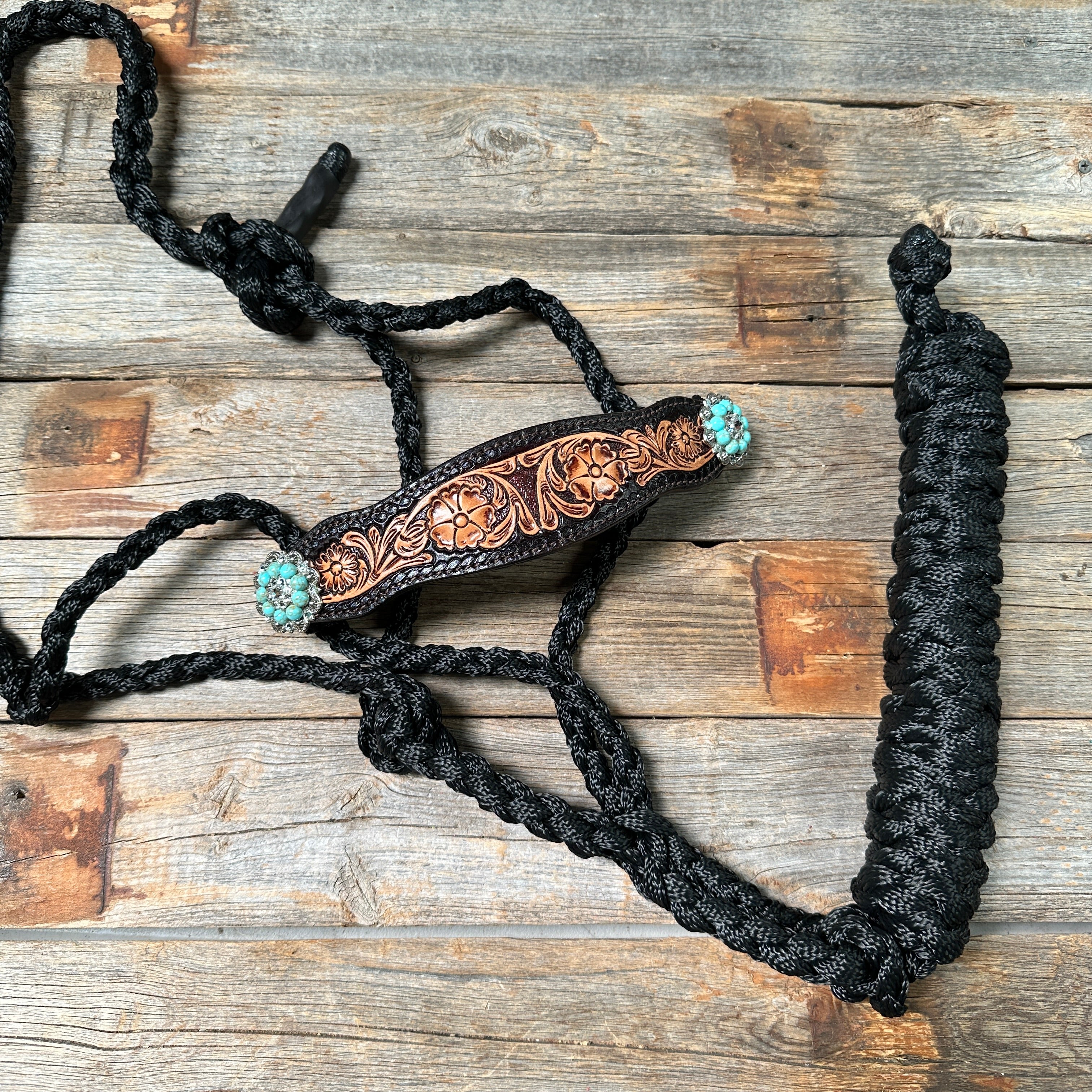 Black Mule Tape Halter -Turquoise & Clear #MT225