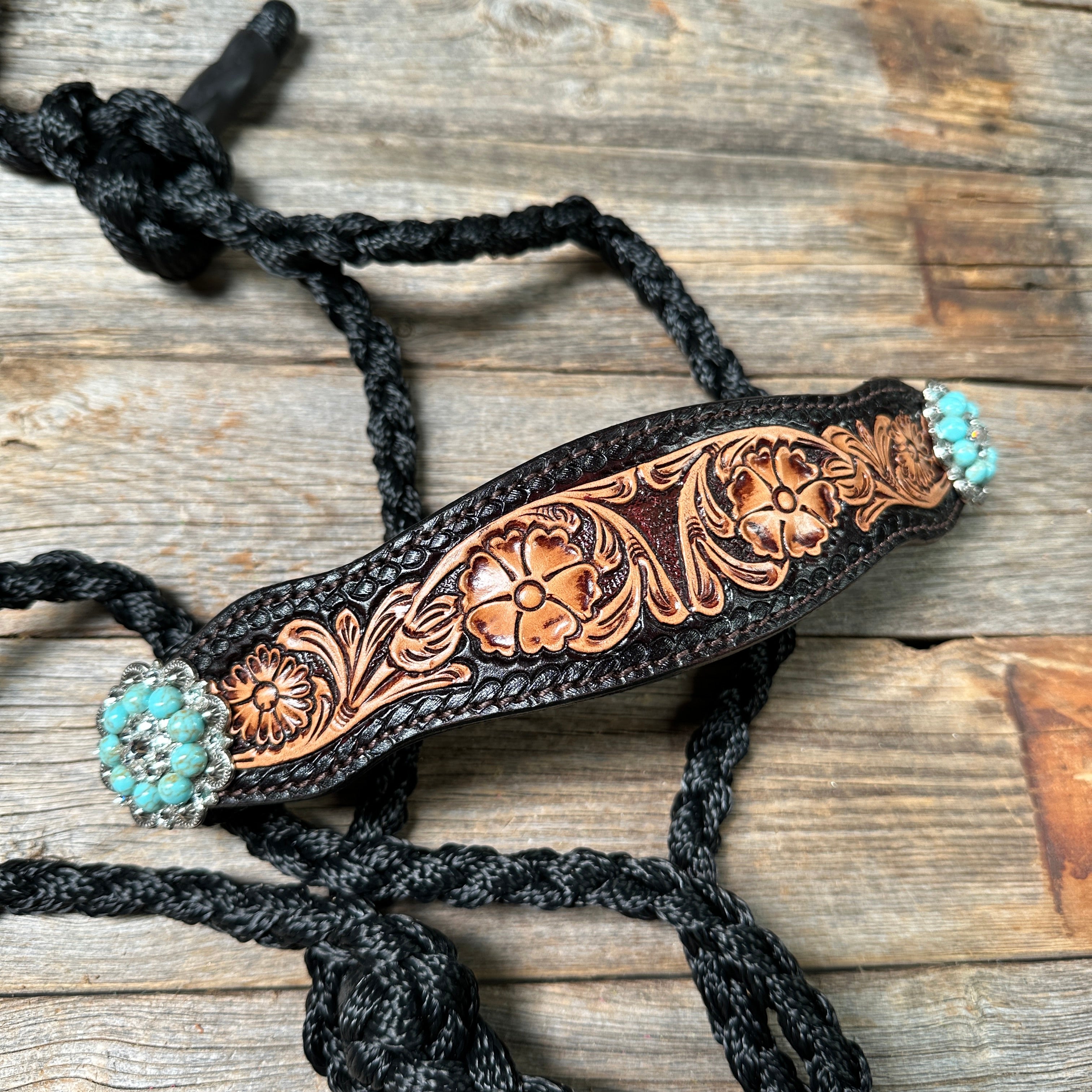 Black Mule Tape Halter -Turquoise & Clear #MT225