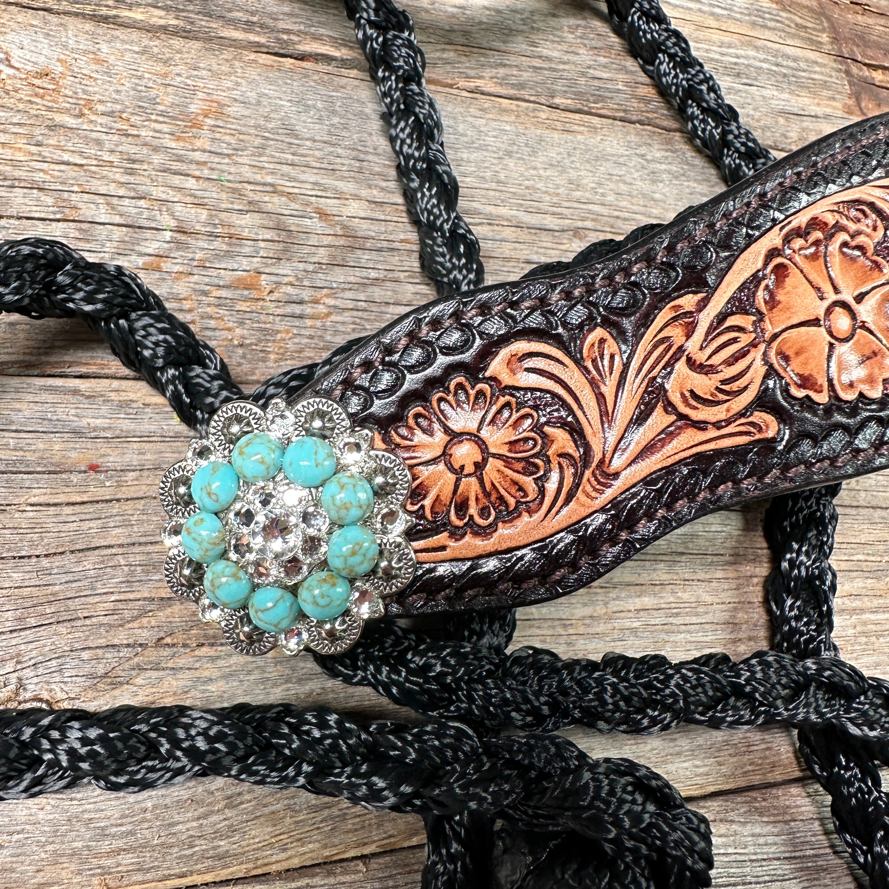 Black Mule Tape Halter -Turquoise & Clear #MT225