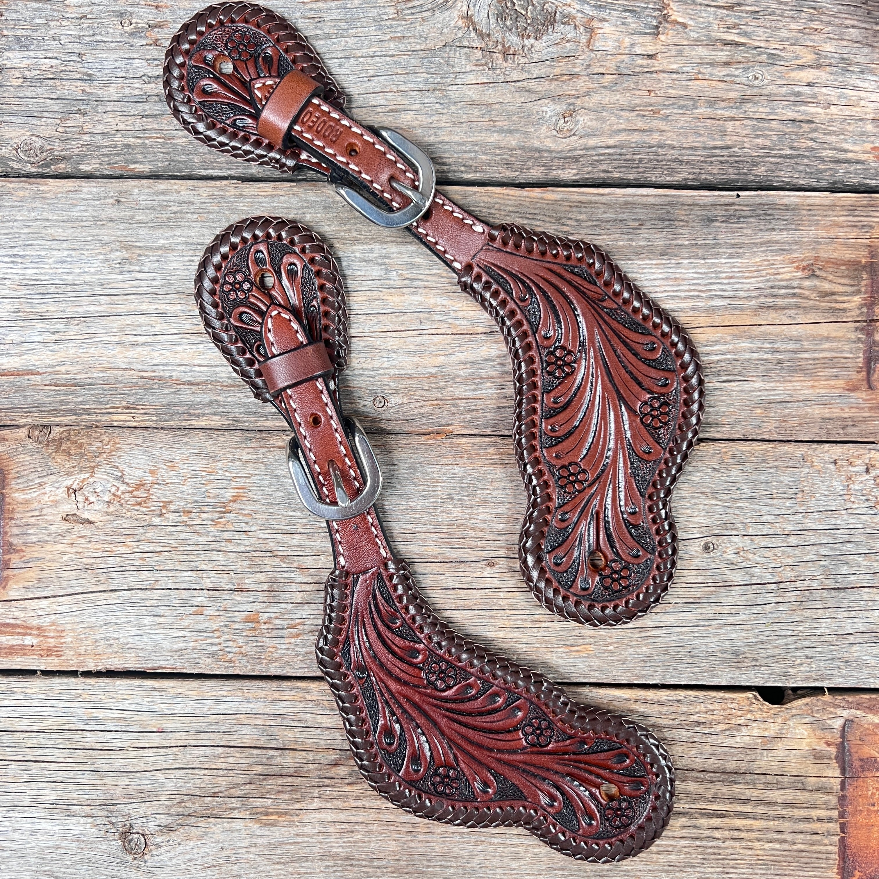 Dark Oil Braided Spur Straps #87052