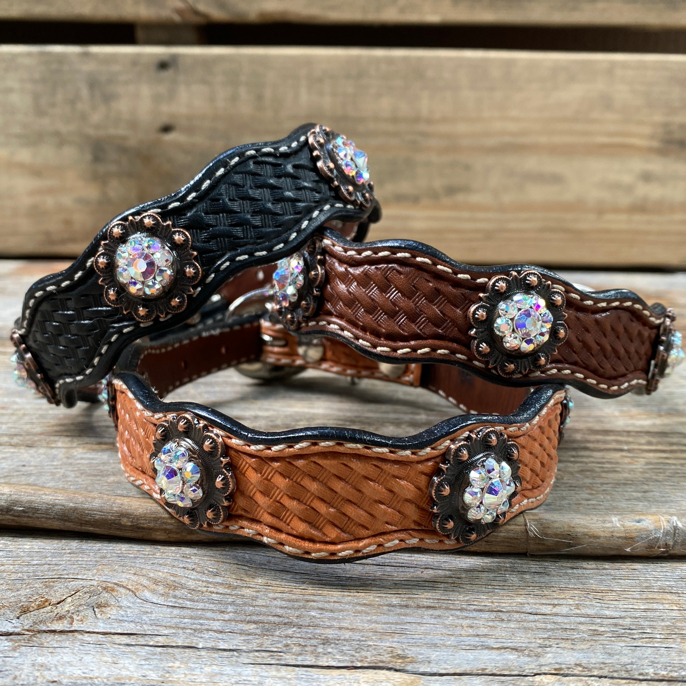 Leather Dog Collar With Copper AB Conchos 10