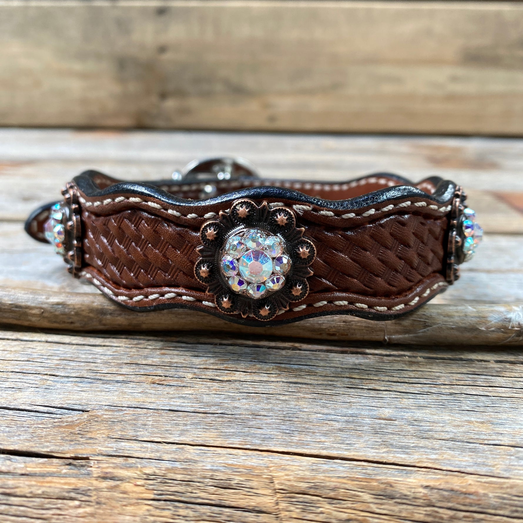 Genuine Leather Dog Collar or Leash  With Copper AB Conchos 10" to 22" DC33