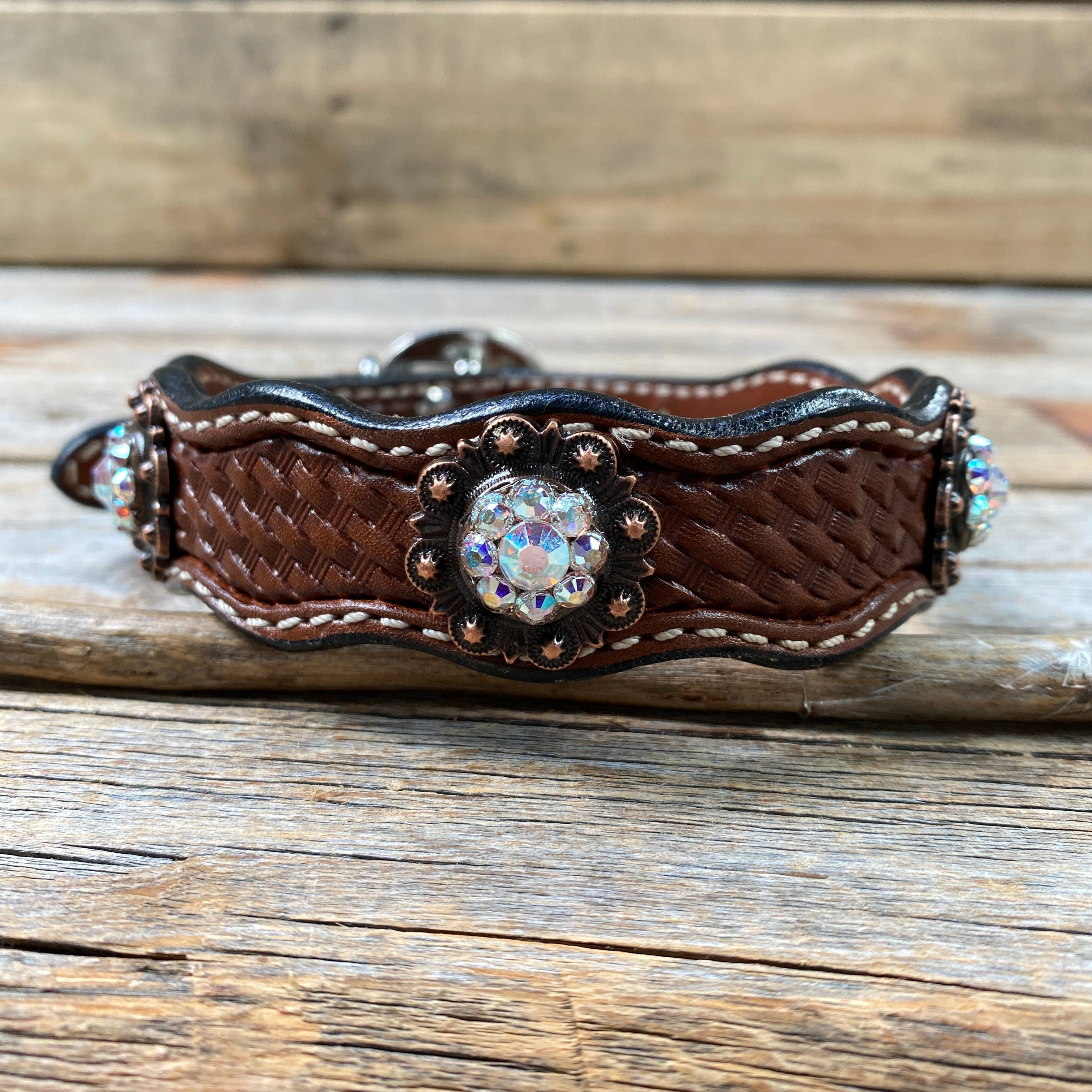 Leather Dog Collar With Copper AB Conchos 10