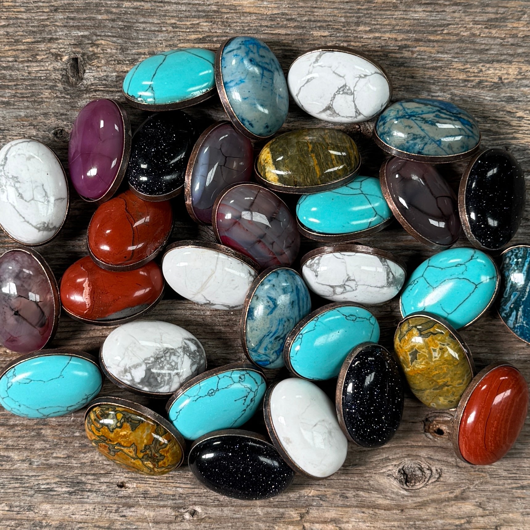 1" Oval Cabochon Stone Concho - Turquoise, Fuchsia, Rust, Blue, Sage, Lapis, White, Green