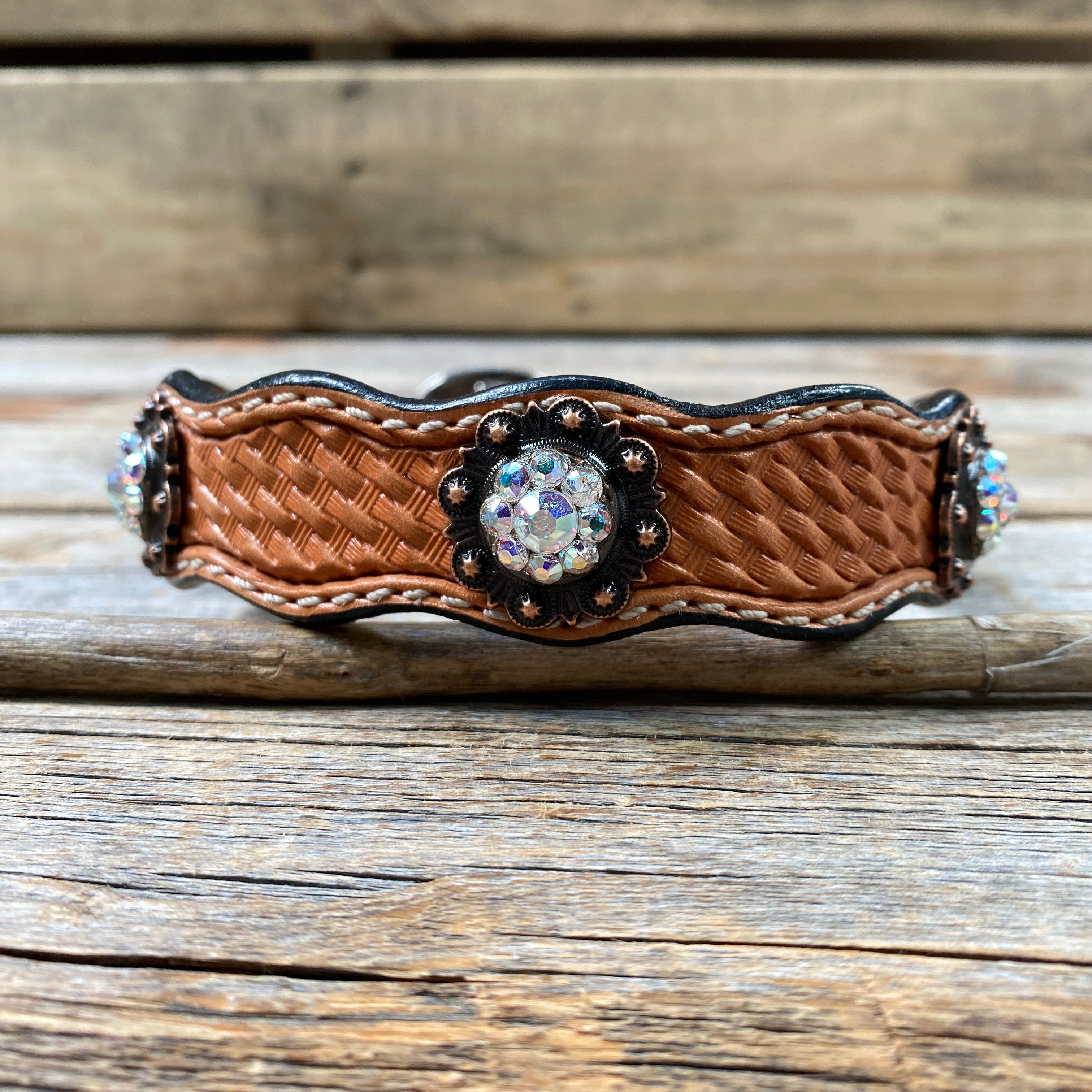 Leather Dog Collar With Copper AB Conchos 10