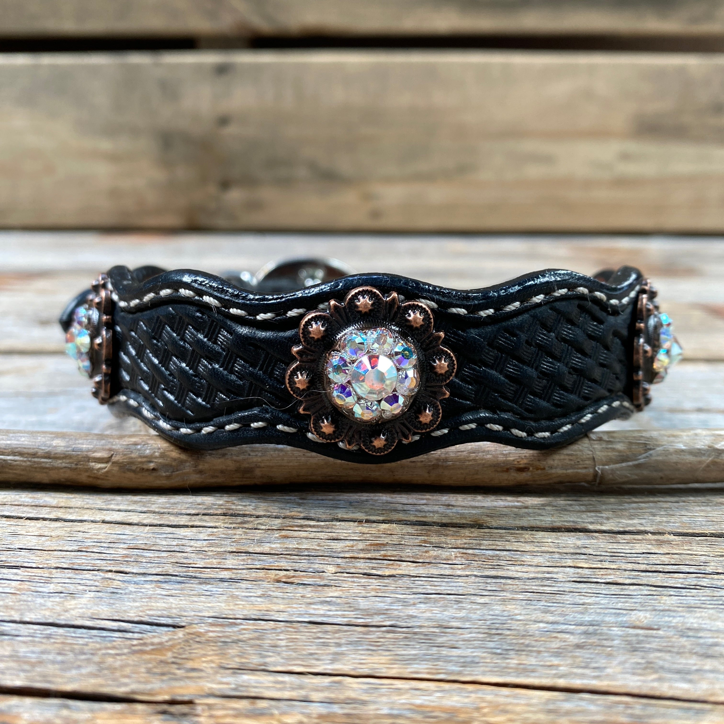 Leather Dog Collar With Copper AB Conchos 10" to 22" -DC33