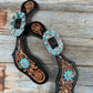 Two Tone Floral Spur Straps - Copper Turquoise & Clear Crystal Conchos #SS117