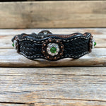 Genuine Leather Dog Collar With Copper Fern and Clear Conchos 10" to 22" -DC11