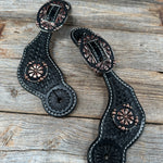 Black Basketweave Spur Straps - Copper Flower #SS119