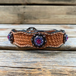 Genuine Leather Dog Collar or Leash With Copper Fuchsia and Lilac Conchos 10" to 22" orDC35