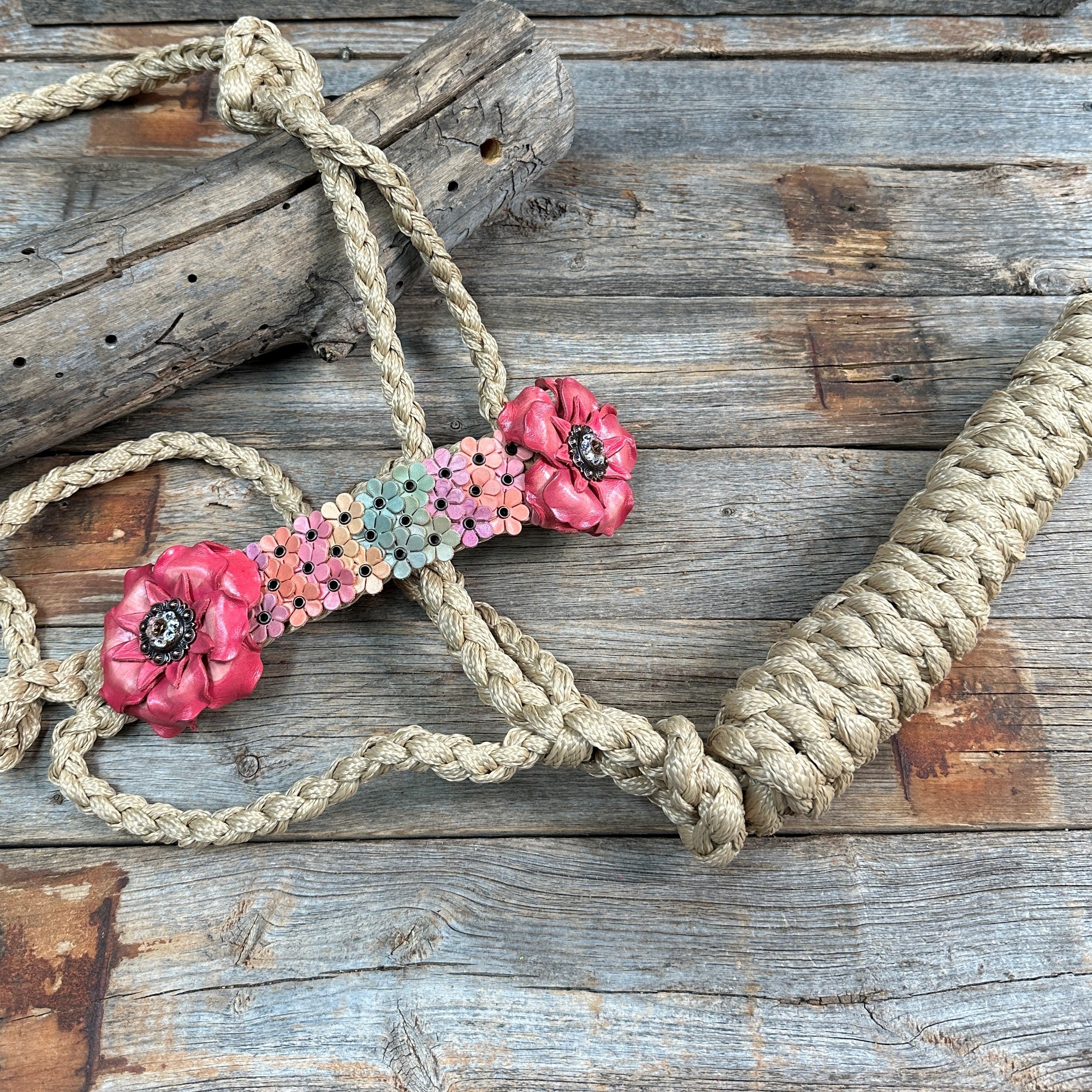 Tan Mule Tape Halter - Multi Floral and Clear #MT227