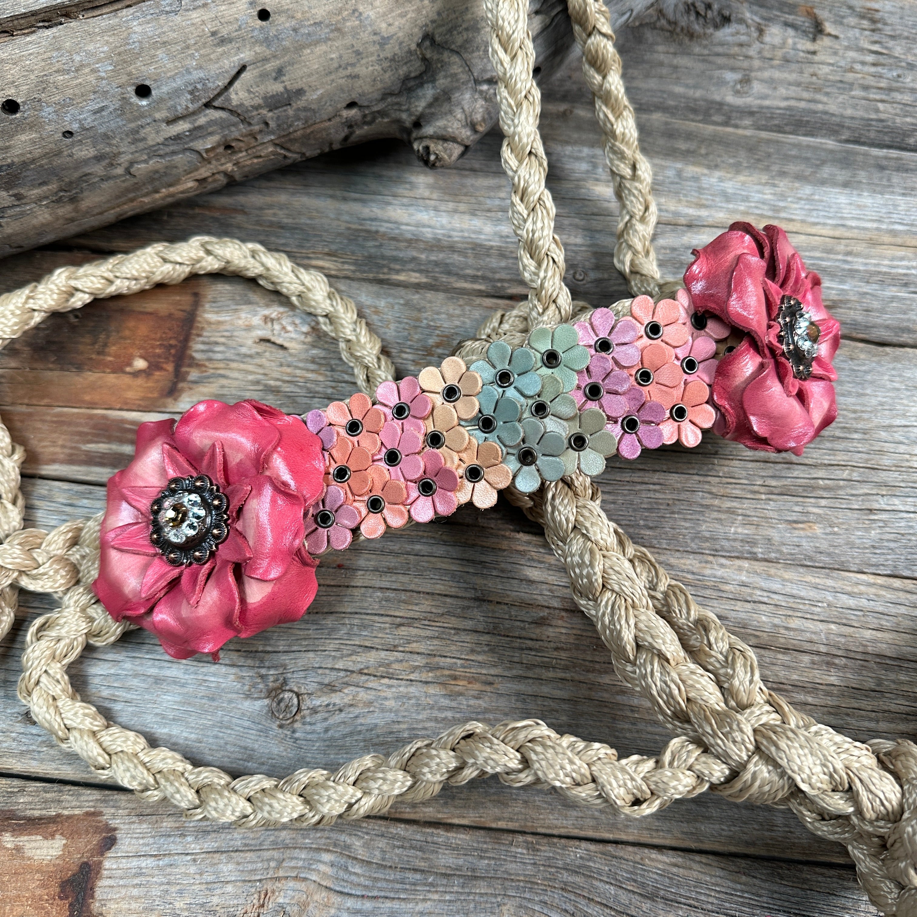 Tan Mule Tape Halter - Multi Floral and Clear #MT227