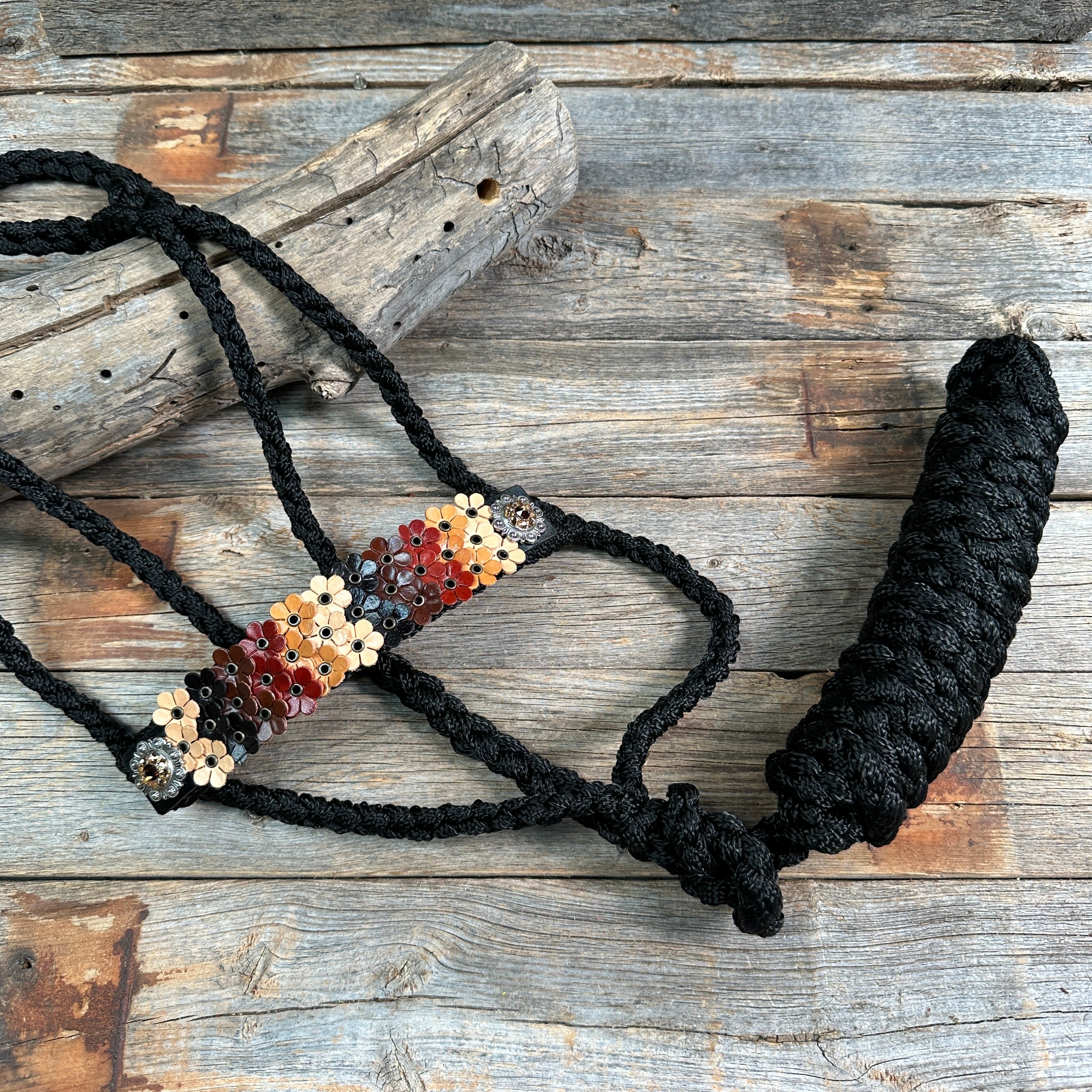 Black Mule Tape Halter - Multi Floral and Champagne #MT230